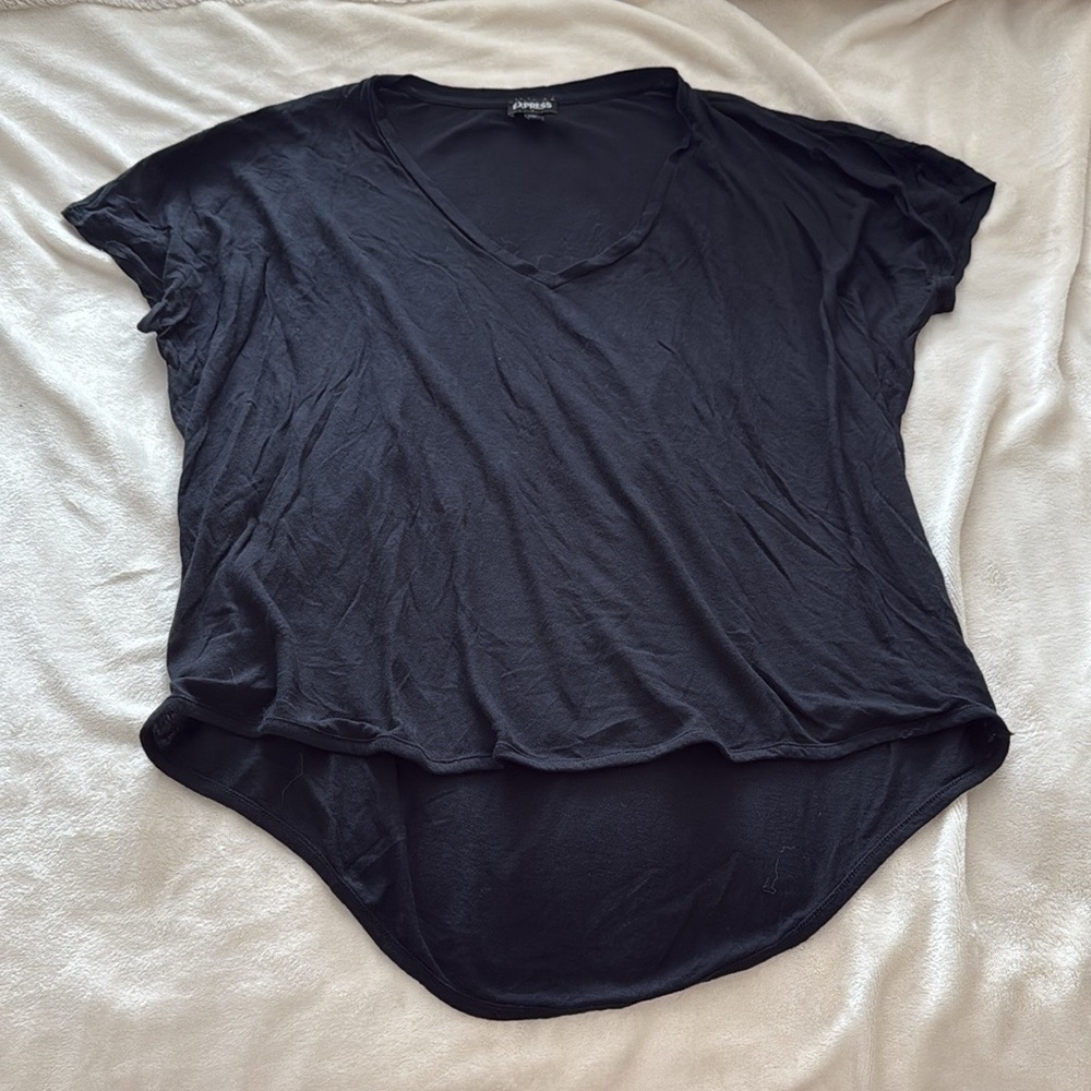 Express Charcoal Short Sleeve V-Neck Top